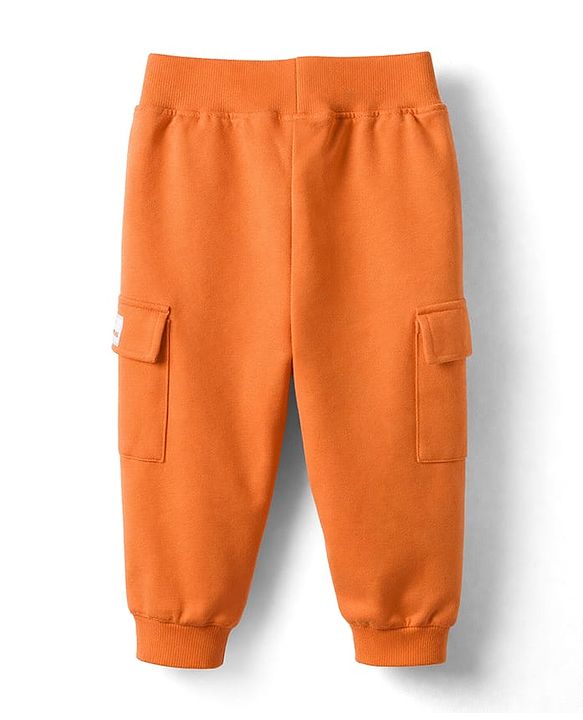 Babyhug Single Jersey Knit Half Sleeves Striped Polo T-Shirt & Lounge Pant Set - Orange & White