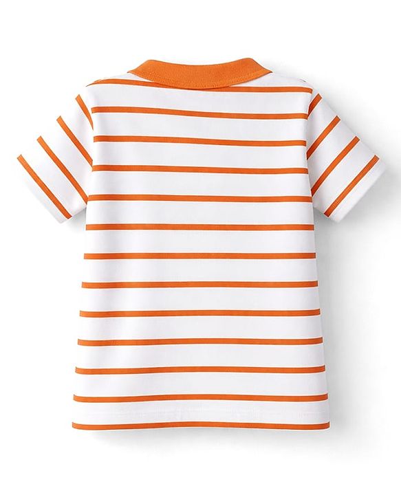 Babyhug Single Jersey Knit Half Sleeves Striped Polo T-Shirt & Lounge Pant Set - Orange & White