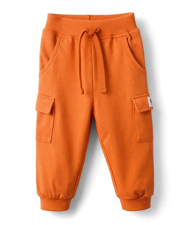 Babyhug Single Jersey Knit Half Sleeves Striped Polo T-Shirt & Lounge Pant Set - Orange & White