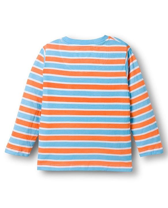 Babyhug Single Jersey Knit Full Sleeves Striped T-Shirt & Denim Jeans Set With Bear Print - Multicolor