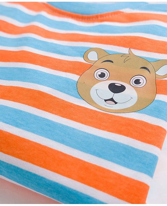Babyhug Single Jersey Knit Full Sleeves Striped T-Shirt & Denim Jeans Set With Bear Print - Multicolor