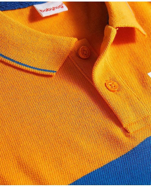 Babyhug Single Jersey Knit Half Sleeves Striped Polo T-Shirt & Jeans Set with Dino Days Print - Navy Blue
