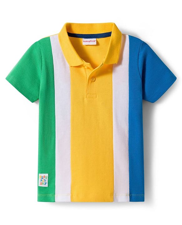 Babyhug Single Jersey Knit Half Sleeves Cut & Sew Polo T-Shirt & Jeans Set - Multicolor