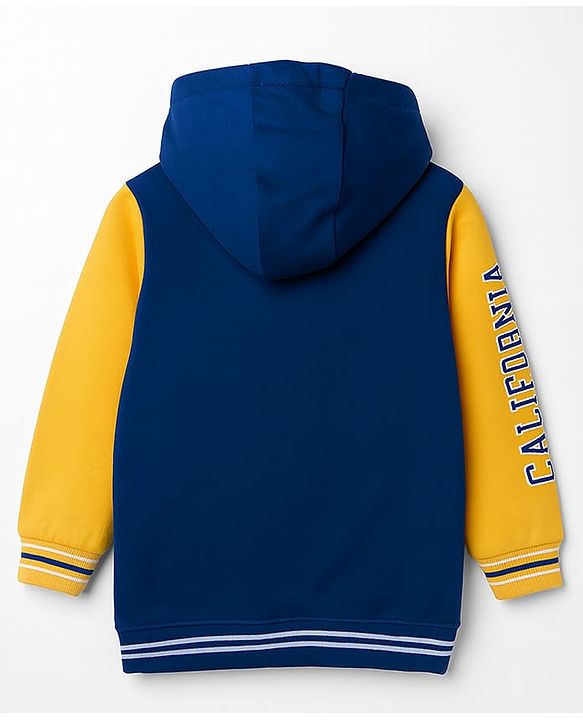 Babyhug Terry Knit Full Sleeves Hooded T-Shirt & Lounge Pant Set with Patch Detailing - Navy Blue