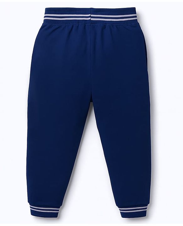 Babyhug Terry Knit Full Sleeves Hooded T-Shirt & Lounge Pant Set with Patch Detailing - Navy Blue