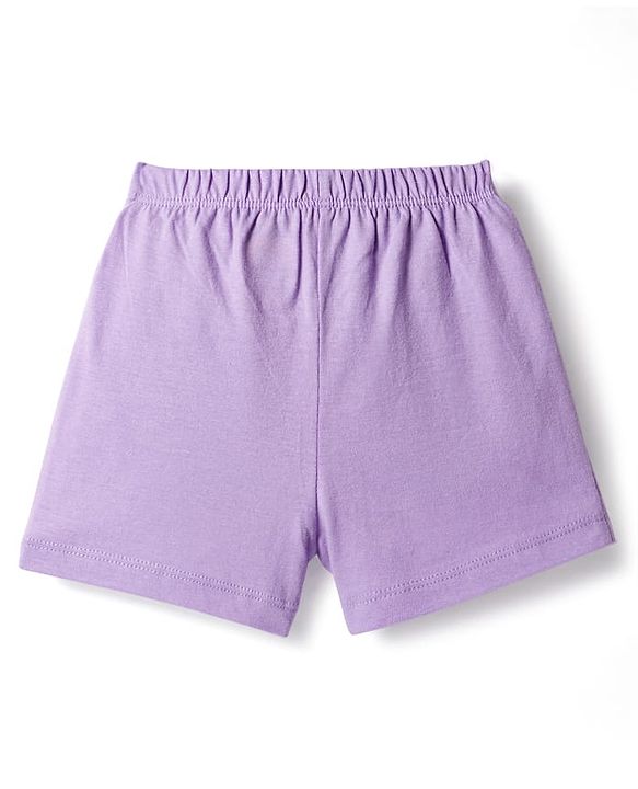 Babyhug 100% Cotton Knit Sleeveless Sando & Shorts Set with Rainbow Print - Yellow & Lavender