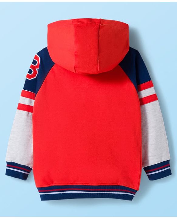 Babyhug Terry Knit Full Raglan Sleeves Hooded Cut & Sew T-Shirt & Lounge Pant Set with Text Patch Detailing - Multicolor