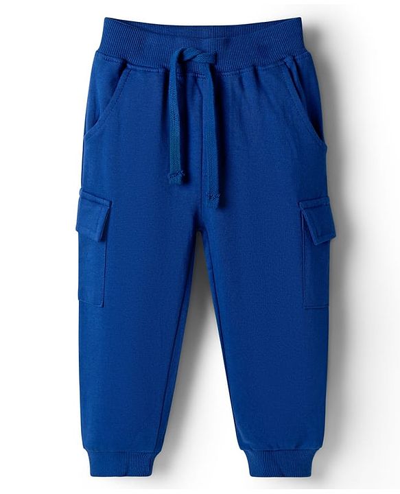 Babyhug Single Jersey Knit Full Sleeves T-Shirt & Lounge Pant Set Alphabet Patch & Striped Front Pocket - Green & Navy Blue
