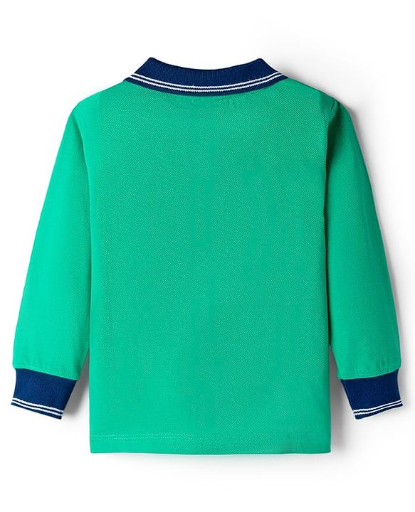 Babyhug Single Jersey Knit Full Sleeves T-Shirt & Lounge Pant Set Alphabet Patch & Striped Front Pocket - Green & Navy Blue