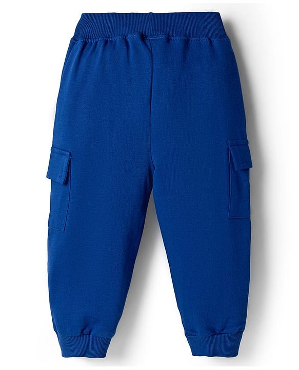 Babyhug Single Jersey Knit Full Sleeves T-Shirt & Lounge Pant Set Alphabet Patch & Striped Front Pocket - Green & Navy Blue