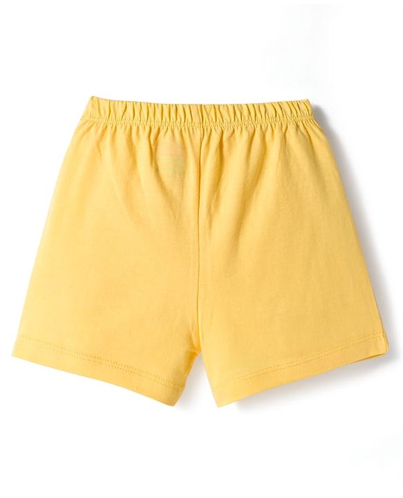Babyhug 100% Cotton Knit Sleeveless Sando & Shorts Set with Rainbow Print - Yellow & Pink