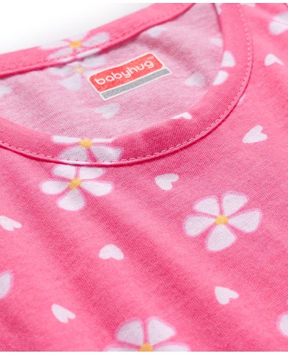 Babyhug 100% Cotton Knit Sleeveless Sando & Shorts Set with Rainbow Print - Yellow & Pink
