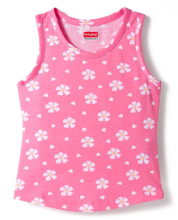 Babyhug 100% Cotton Knit Sleeveless Sando & Shorts Set with Rainbow Print - Yellow & Pink