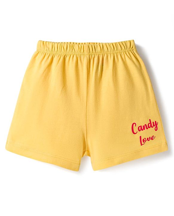 Babyhug 100% Cotton Knit Sleeveless Sando & Shorts Set with Rainbow Print - Yellow & Pink