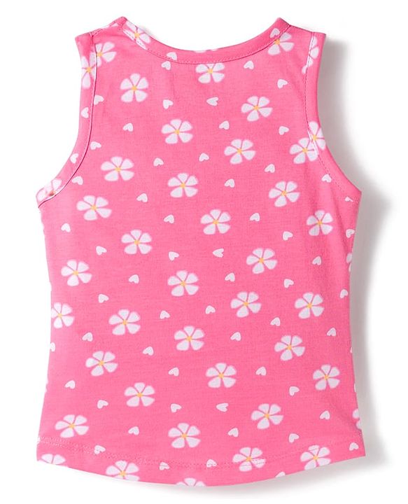 Babyhug 100% Cotton Knit Sleeveless Sando & Shorts Set with Rainbow Print - Yellow & Pink