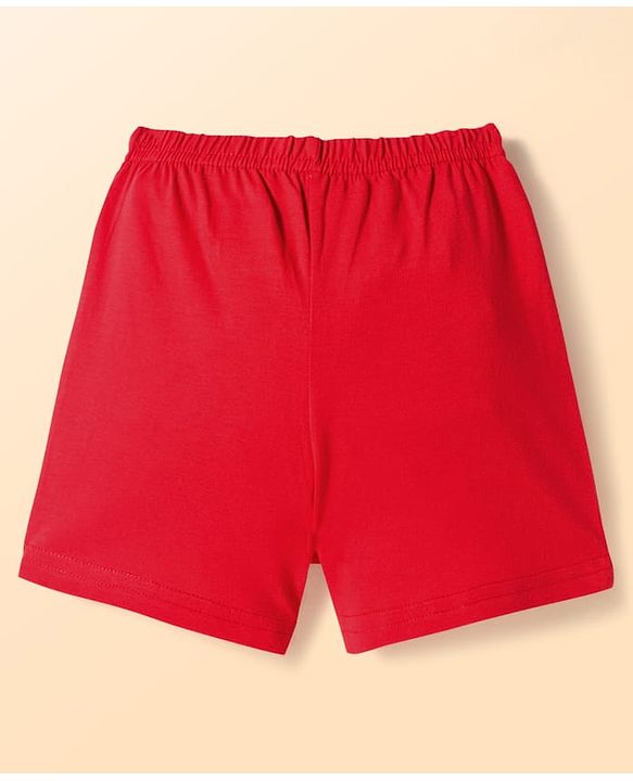 Babyhug 100% Cotton Knit Sleeveless Sando & Shorts Set with Beach Theme Print - White & Red