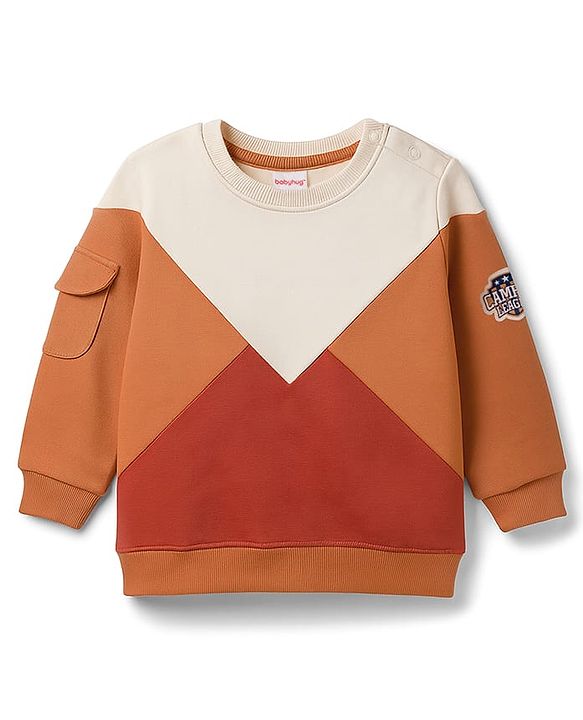 Babyhug Terry Knit Full Sleeves Cut & Sew T-Shirt & Lounge Pant Set with Patch Detailing - Multicolor