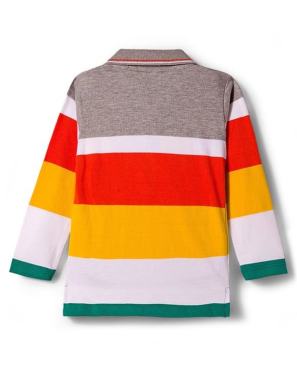 Babyhug Single Jersey Knit Full Sleeves Striped Polo T-Shirt & Lounge Pant Set With Adventure Time Print - Multicolor