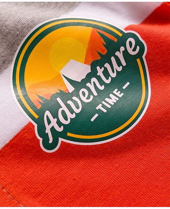 Babyhug Single Jersey Knit Full Sleeves Striped Polo T-Shirt & Lounge Pant Set With Adventure Time Print - Multicolor
