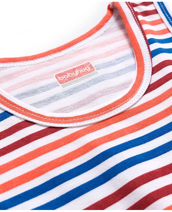 Babyhug 100% Cotton Knit Sleeveless Sando & Shorts Set with Stripes - Multicolor