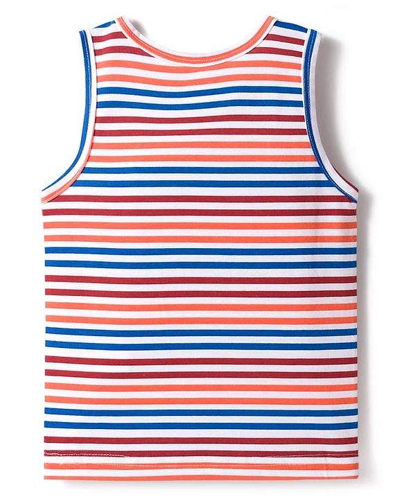 Babyhug 100% Cotton Knit Sleeveless Sando & Shorts Set with Stripes - Multicolor