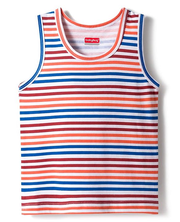Babyhug 100% Cotton Knit Sleeveless Sando & Shorts Set with Stripes - Multicolor