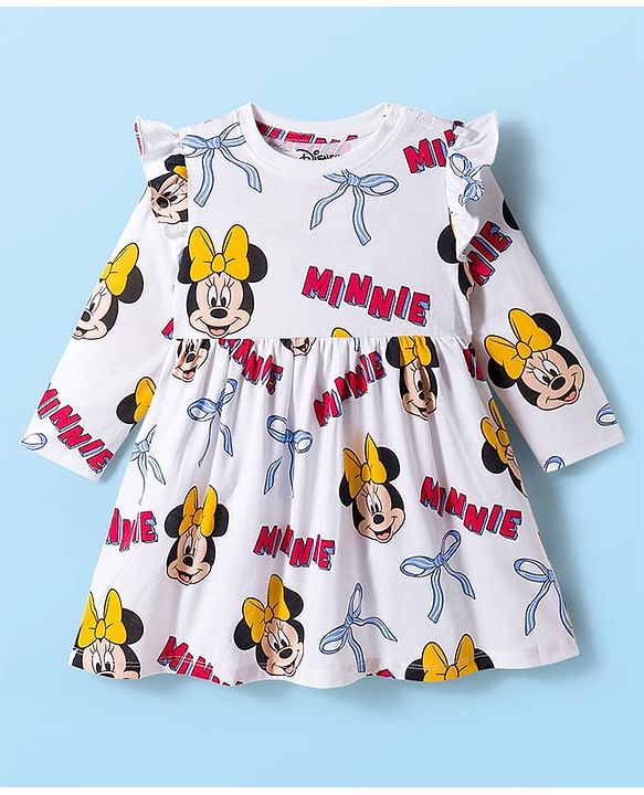 Babyhug Disney Single Jersey Knit Full Frill Sleeves Frock with Minnie Mouse Graphic Pack of 2 - Red & White
