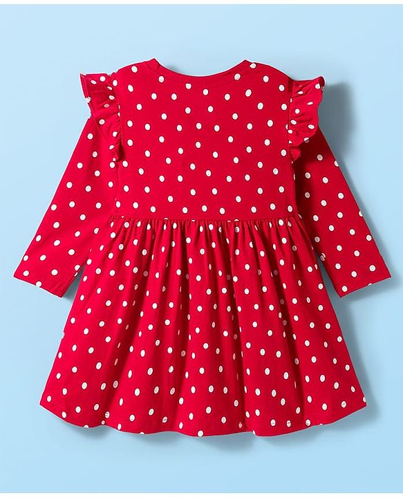 Babyhug Disney Single Jersey Knit Full Frill Sleeves Frock with Minnie Mouse Graphic Pack of 2 - Red & White