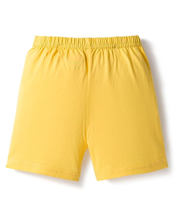 Babyhug 100% Cotton Knit Sleeveless Sando & Shorts Set with Star Print - Yellow & Light Blue