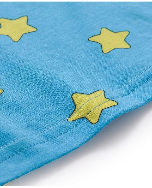 Babyhug 100% Cotton Knit Sleeveless Sando & Shorts Set with Star Print - Yellow & Light Blue
