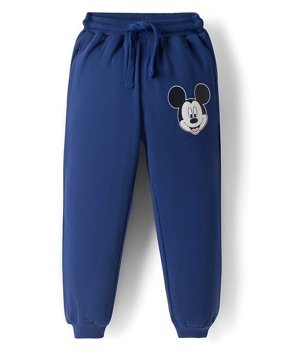 Babyhug Disney Single Jersey Knit Full Sleeves Cut & Sew Polo T-Shirt & Lounge Pant Set with Mickey & Friends Graphic - Blue