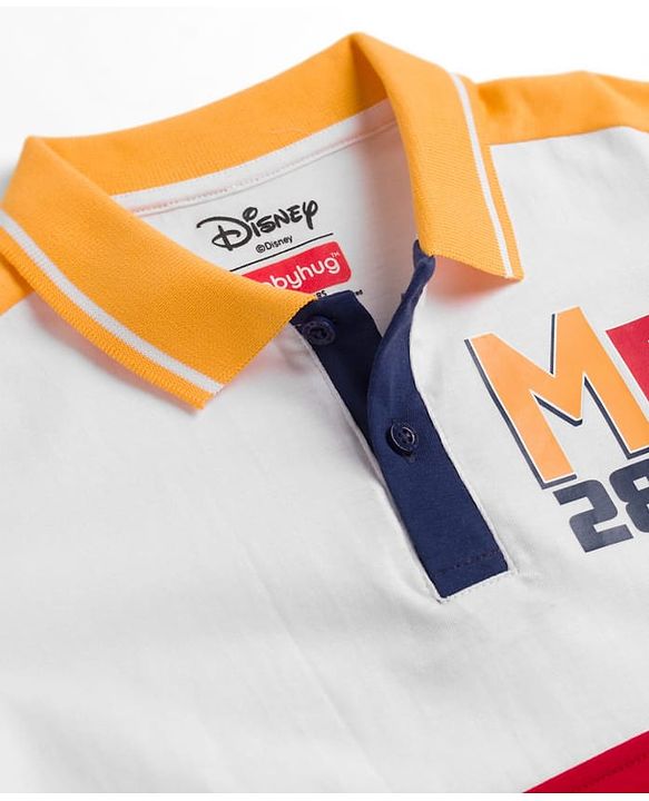 Babyhug Disney Single Jersey Knit Full Sleeves Cut & Sew Polo T-Shirt & Lounge Pant Set with Mickey & Friends Graphic - Blue