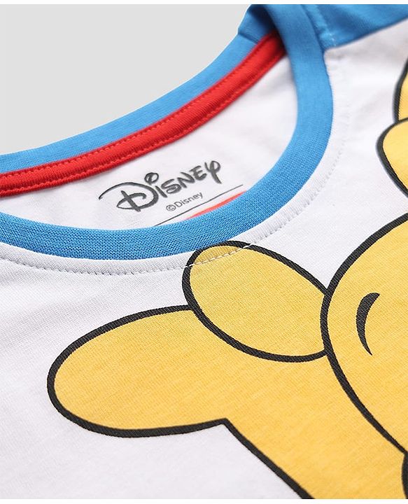 Babyhug Disney Terry Knit Full Sleeves Cut & Sew T-Shirt & Lounge Pant Set with Winnie Graphic & Pocket - Blue