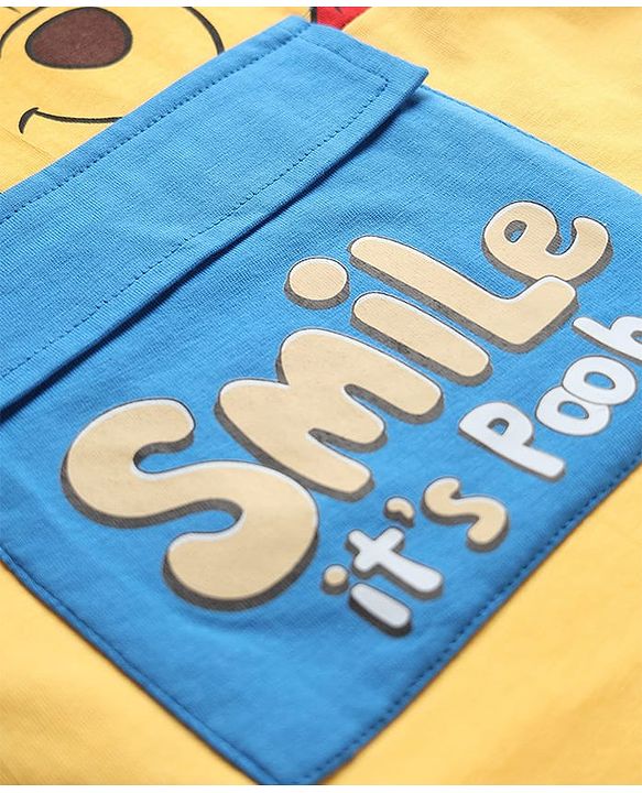 Babyhug Disney Terry Knit Full Sleeves Cut & Sew T-Shirt & Lounge Pant Set with Winnie Graphic & Pocket - Blue