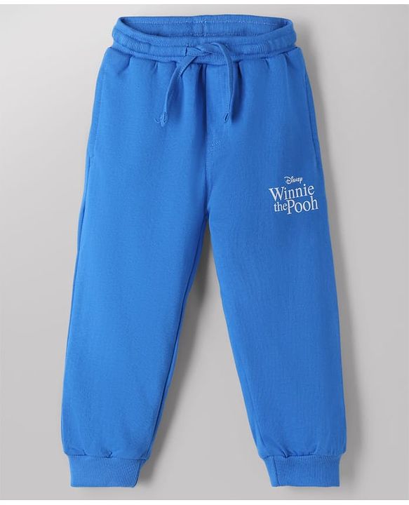 Babyhug Disney Terry Knit Full Sleeves Cut & Sew T-Shirt & Lounge Pant Set with Winnie Graphic & Pocket - Blue