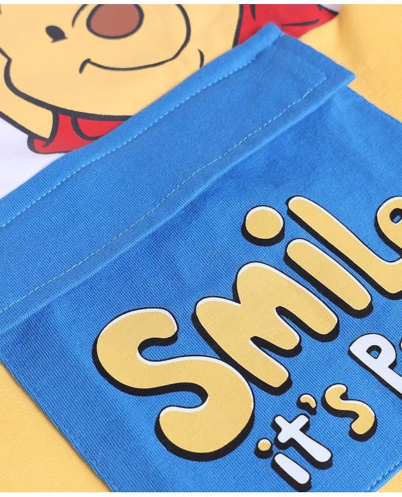 Babyhug Disney Terry Knit Full Sleeves Cut & Sew T-Shirt & Lounge Pant Set with Winnie Graphic & Pocket - Blue