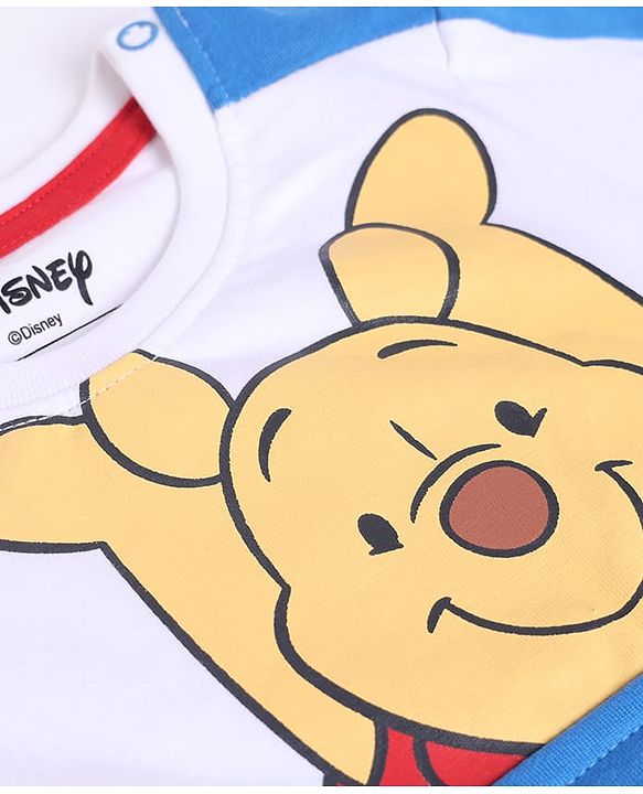 Babyhug Disney Terry Knit Full Sleeves Cut & Sew T-Shirt & Lounge Pant Set with Winnie Graphic & Pocket - Blue