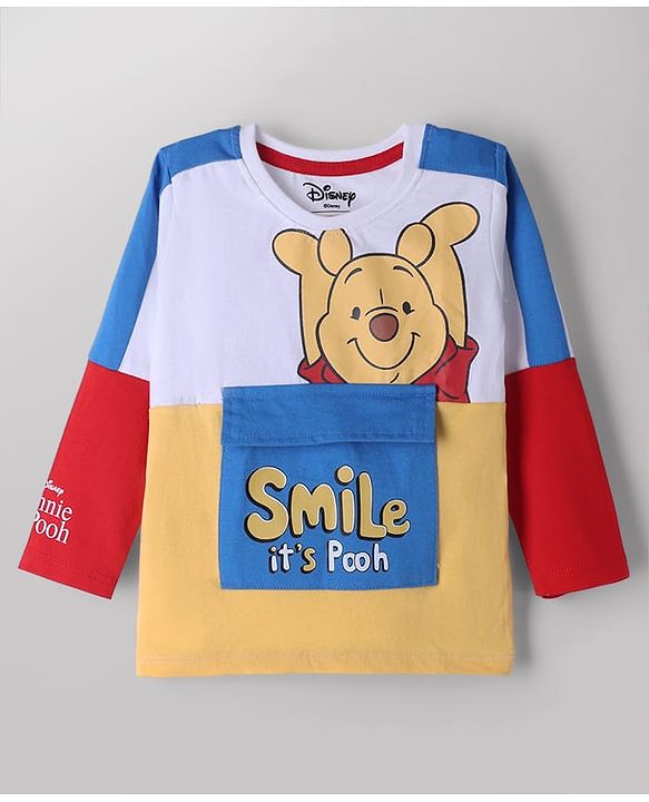 Babyhug Disney Terry Knit Full Sleeves Cut & Sew T-Shirt & Lounge Pant Set with Winnie Graphic & Pocket - Blue