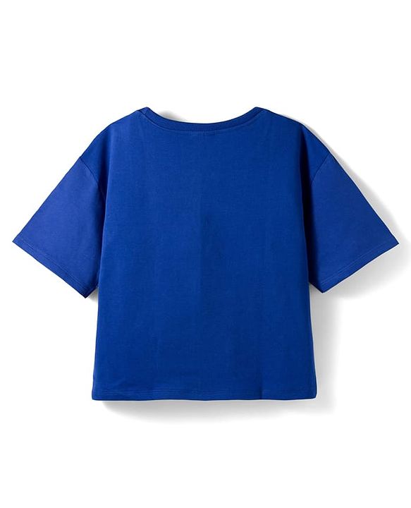 Pine Kids Marvel Terry Knit Oversized Drop Shoulder Half Sleeves T-Shirt with Avengers Graphic - Blue