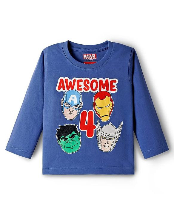Babyhug Marvel Single Jersey Knit Full Sleeves Night Suit With Marvel Character Print - Navy Blue