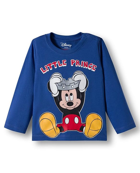Babyhug Disney Single Jersey Knit Full Sleeves Night Suit With Mickey Mouse Print - Navy Blue
