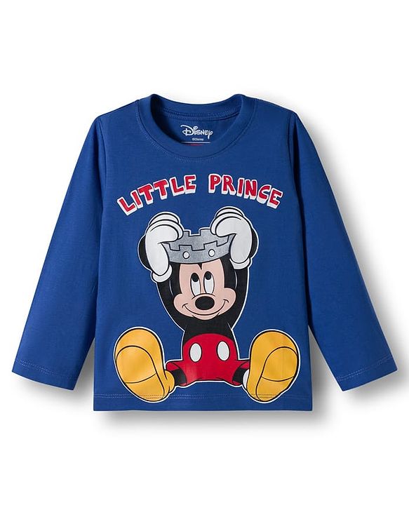 Babyhug Disney Single Jersey Knit Full Sleeves Night Suit With Mickey Mouse Print - Navy Blue