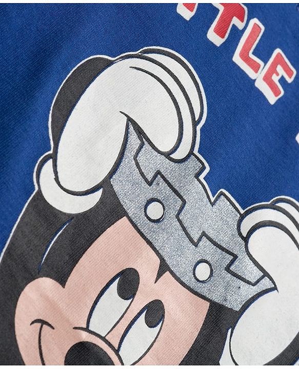 Babyhug Disney Single Jersey Knit Full Sleeves Night Suit With Mickey Mouse Print - Navy Blue