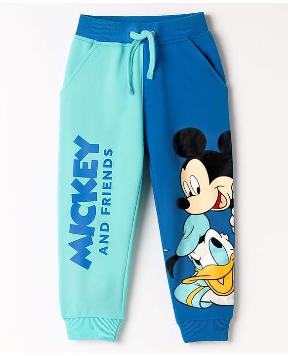 Babyhug Disney Terry Knit Track Pant with Mickey & Friends Graphic -  Light Blue & Blue