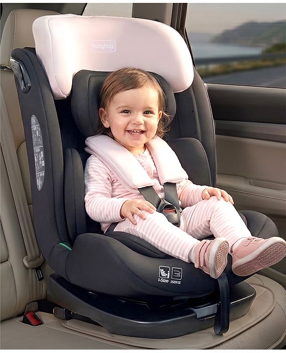 Babyhug Convertible Car Seat with ISOFIX & 360° Rotatable Seat - Black| R129 Certified| i-Size Compliant| Rear & Forward Facing| Newborn to 12 Years| Reclining Seat| Cushion Seat