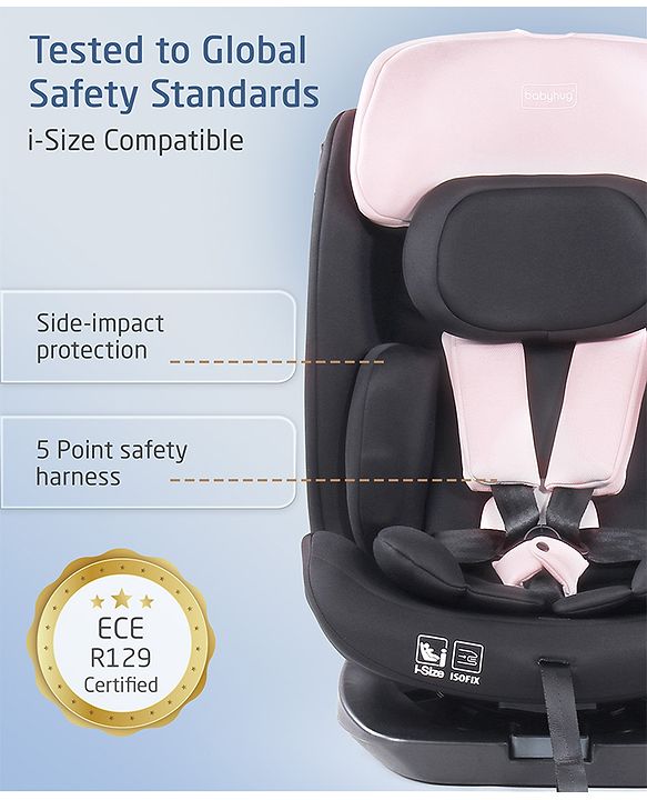 Babyhug Convertible Car Seat with ISOFIX & 360° Rotatable Seat - Black| R129 Certified| i-Size Compliant| Rear & Forward Facing| Newborn to 12 Years| Reclining Seat| Cushion Seat