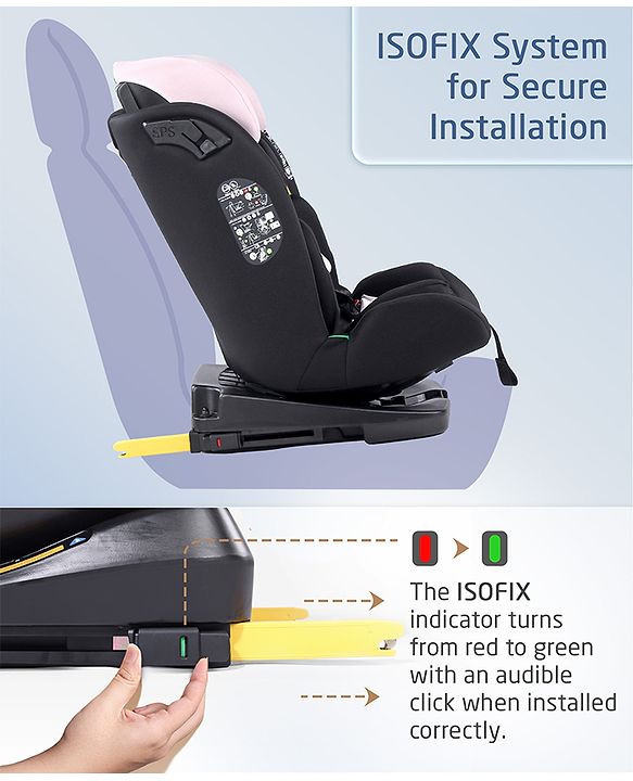 Babyhug Convertible Car Seat with ISOFIX & 360° Rotatable Seat - Black| R129 Certified| i-Size Compliant| Rear & Forward Facing| Newborn to 12 Years| Reclining Seat| Cushion Seat