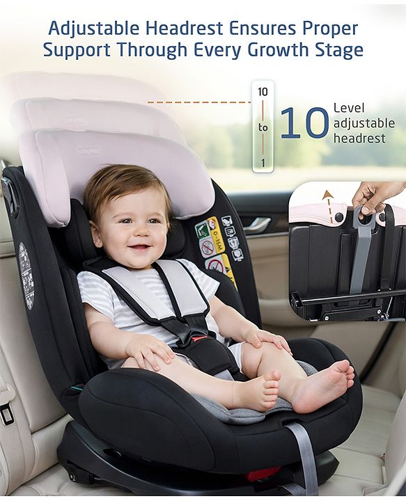 Babyhug Convertible Car Seat with ISOFIX & 360° Rotatable Seat - Black| R129 Certified| i-Size Compliant| Rear & Forward Facing| Newborn to 12 Years| Reclining Seat| Cushion Seat