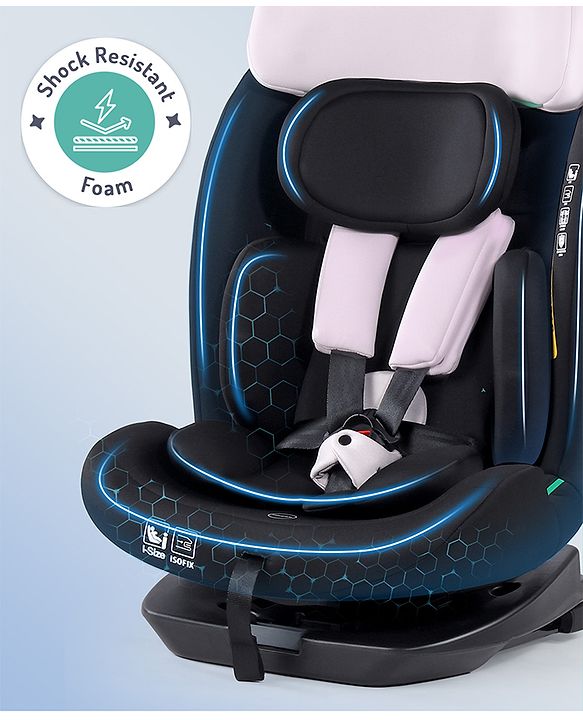 Babyhug Convertible Car Seat with ISOFIX & 360° Rotatable Seat - Black| R129 Certified| i-Size Compliant| Rear & Forward Facing| Newborn to 12 Years| Reclining Seat| Cushion Seat