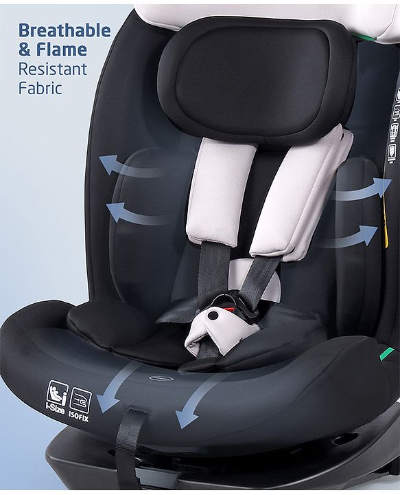 Babyhug Convertible Car Seat with ISOFIX & 360° Rotatable Seat - Black| R129 Certified| i-Size Compliant| Rear & Forward Facing| Newborn to 12 Years| Reclining Seat| Cushion Seat